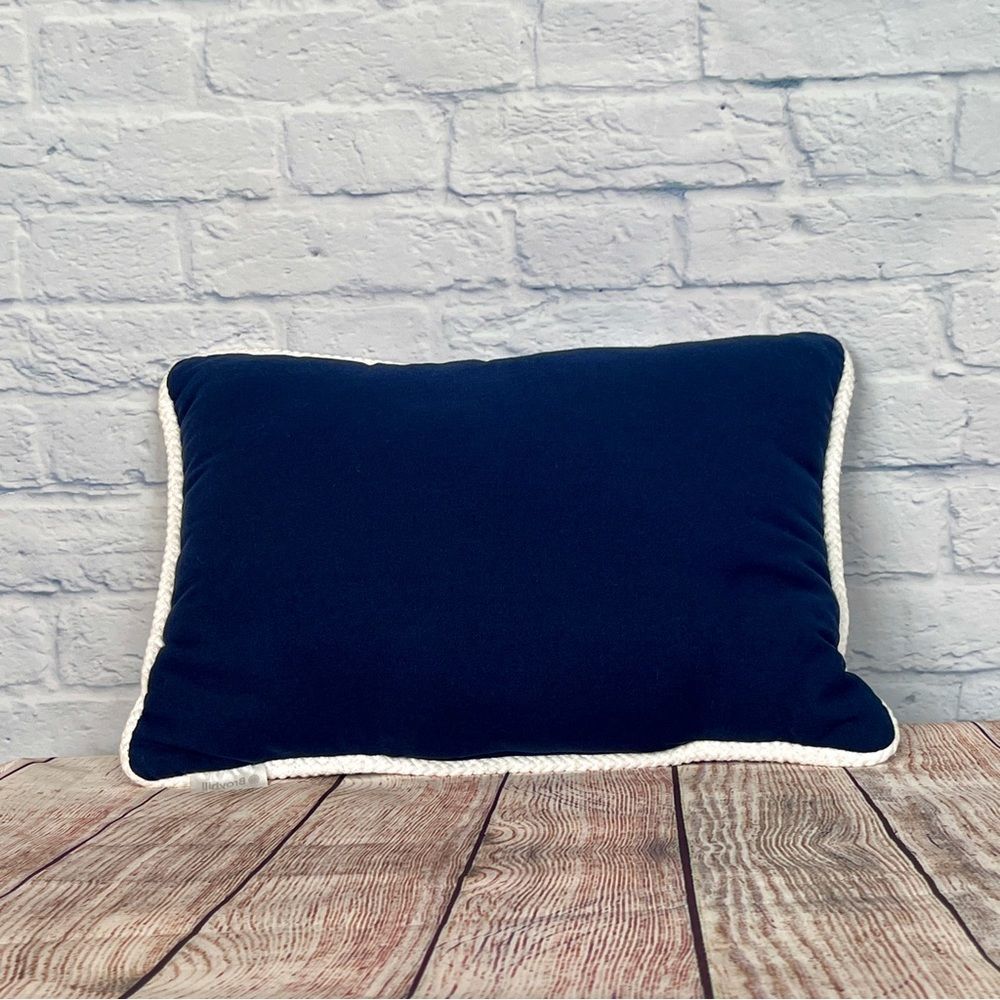 Throw Pillow “Today I Choose Happy" Navy Cord-Trim - Picture 2 of 2